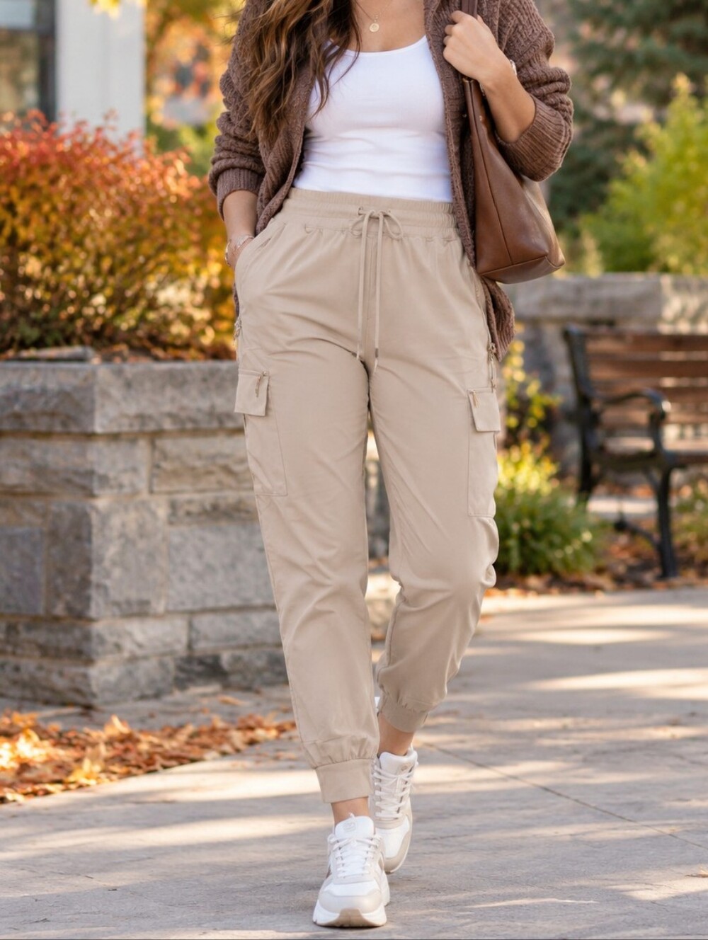 Willit Beige Cargo Joggers Drawstring Stretch Utility Casual Travel  Pants